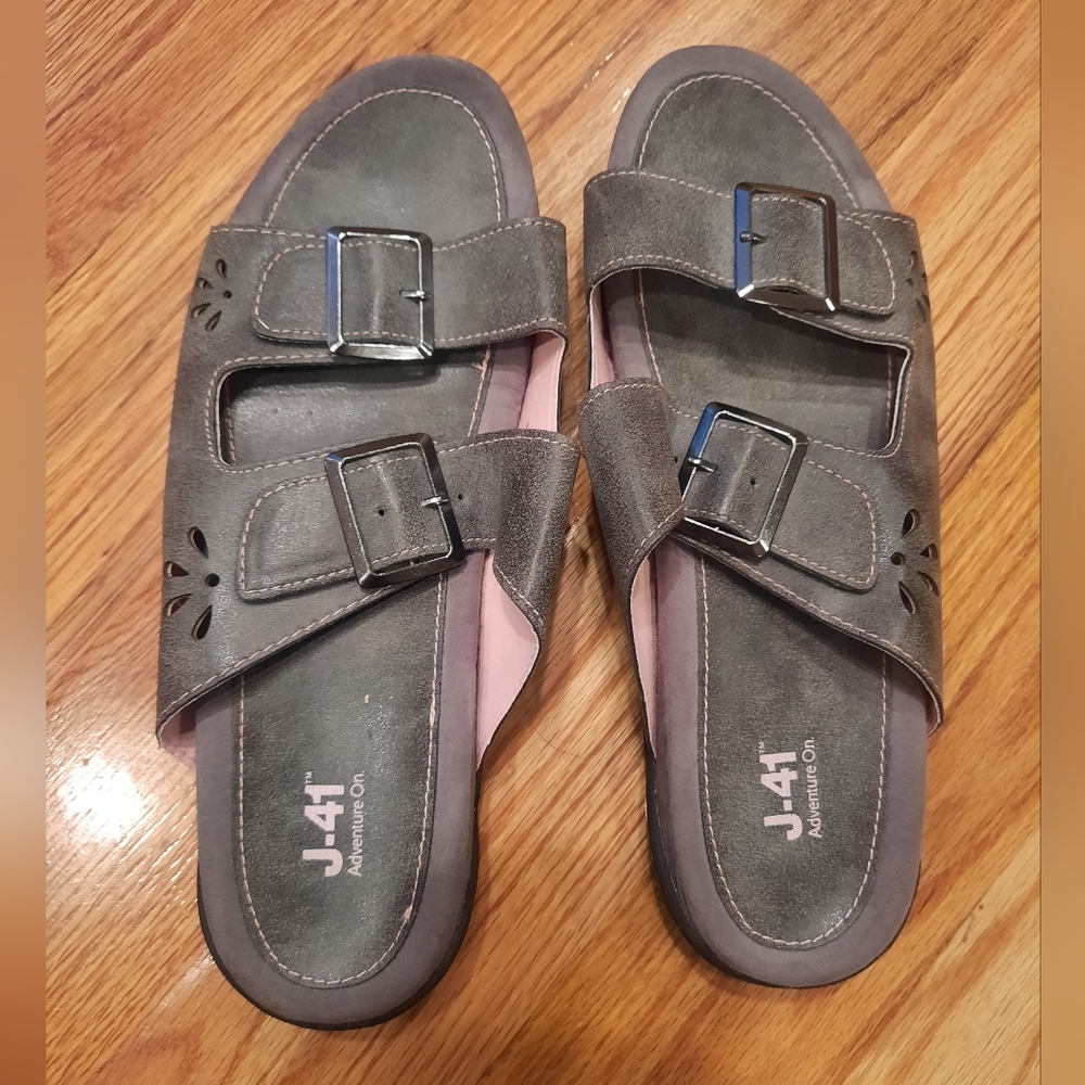 J-41 Grey / Pink Slides - Size 9! Sandals